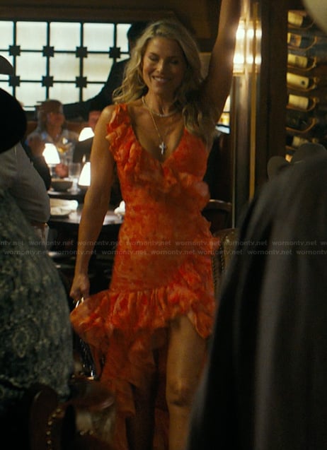 Angela’s orange floral ruffle maxi dress on Landman