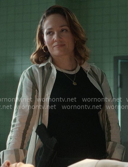 Angie’s white shirt with green stripes on Will Trent