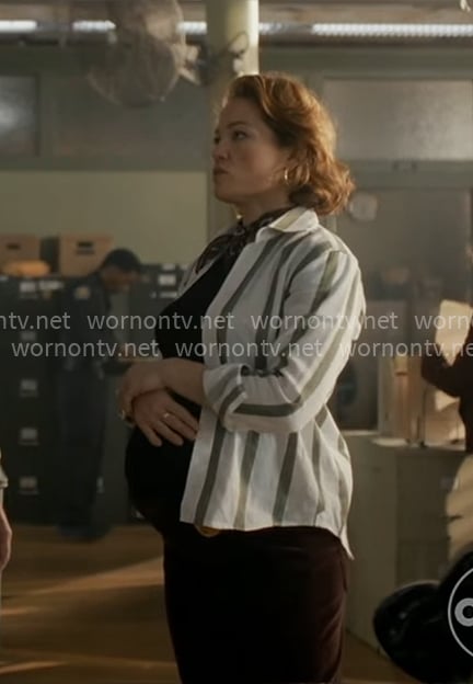 Angie’s white shirt with green stripes on Will Trent