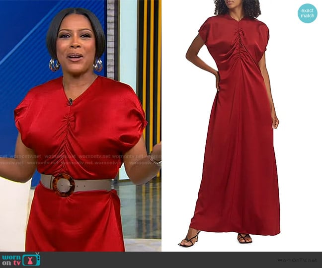 anOnlyChild Maria Silk Ruched Maxi Dress worn by Tamron Hall on Tamron Hall Show