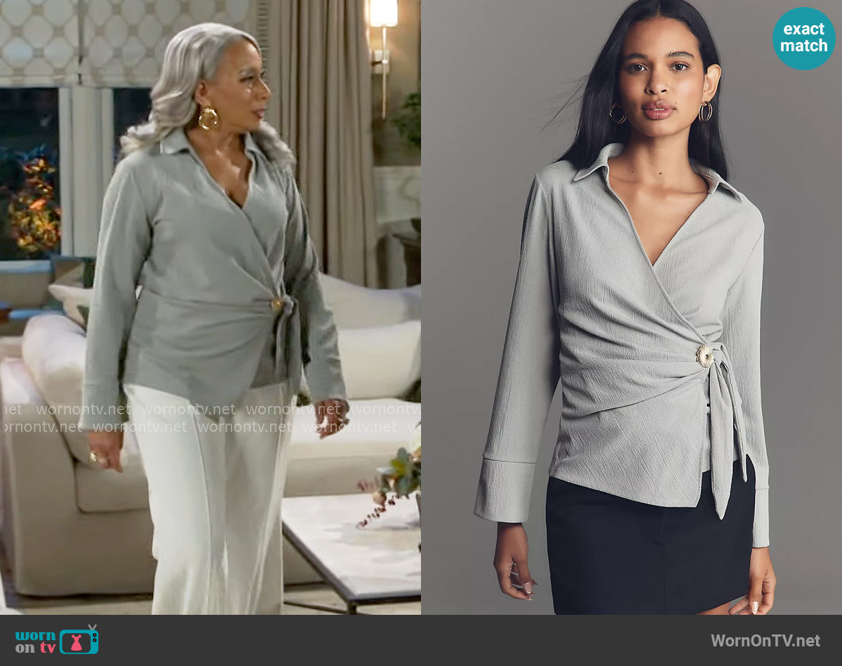 Anthropologie Hardware Wrap Top worn by Anita Dupree (Tamara Tunie) on Beyond the Gates