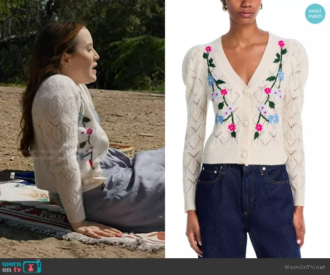 Aqua Cashmere 100% Cashmere Embroidered Cardigan