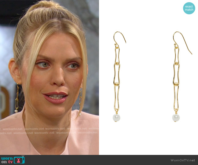 Argento Vivo Sterling Silver Freshwater Pearl Linear Drop Earrings worn by Catherina Greene (AnnaLynne McCord) on Days of our Lives