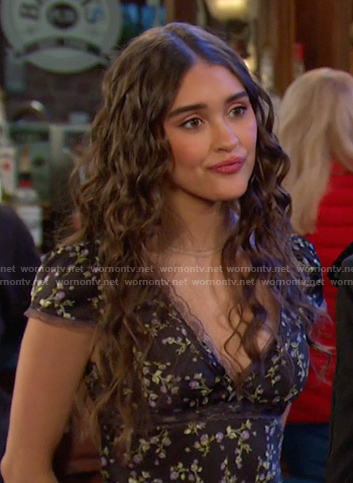 Ari’s black floral lace trim dress on Days of our Lives