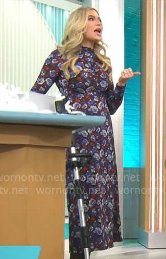 Ashley Bellman’s rose print midi dress with long sleeves on CBS Mornings
