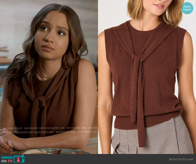 ASTR the Label Scarf Tie Sleeveless Sweater in Brown worn by May Grant (Corinne Massiah) on 9-1-1