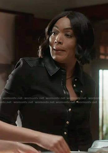 Athena’s black leather panel shirt on 9-1-1