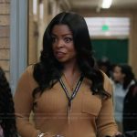 Ava’s half zip ribbed top on Abbott Elementary