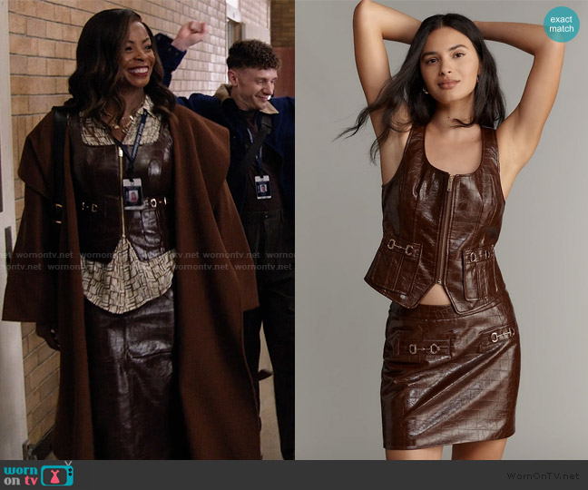 Avec Les Filles Faux Leather Buckle-Front Vest worn by Ava Coleman (Janelle James) on Abbott Elementary