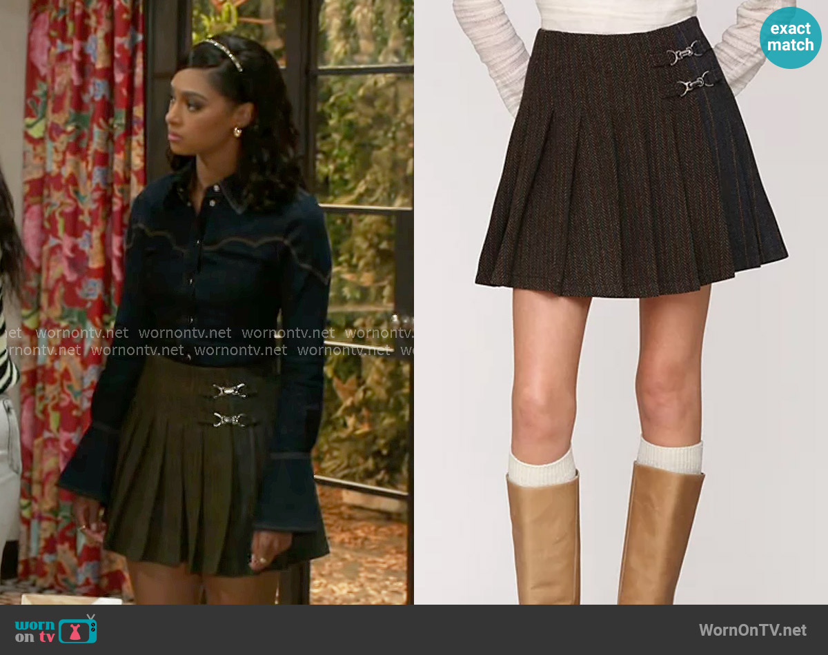Avec Les Filles Mixed Pattern Pleated Mini Skirt worn by Kat Richardson (Colby Muhammad) on Beyond the Gates