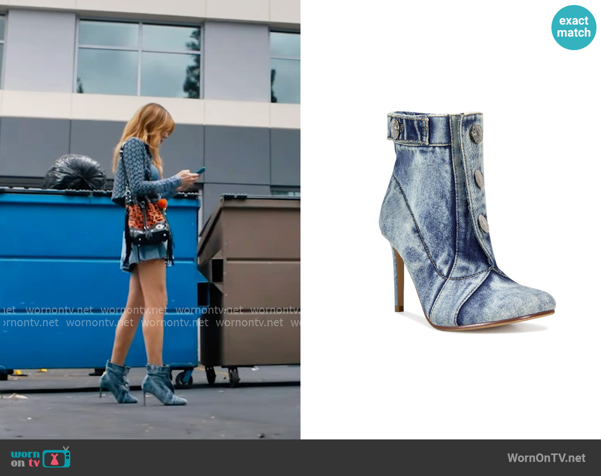Azalea Wang Moriah Bootie in Denim worn by Morgan Gillory (Kaitlin Olson) on High Potential