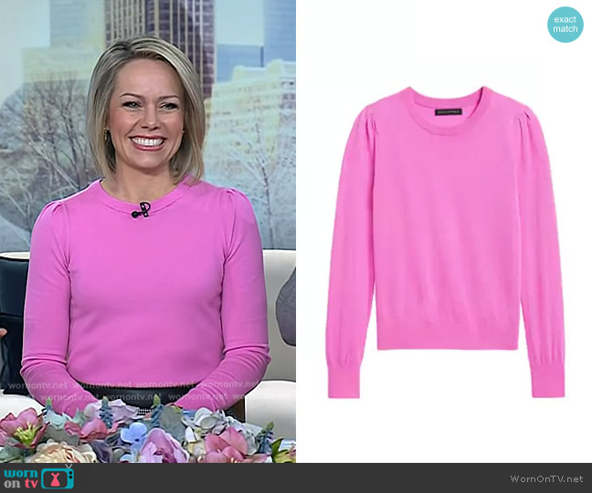 Banana Republic Washable Merino Wool Puff-Sleeve Sweater in Neon Pink worn by Dylan Dreyer on Today