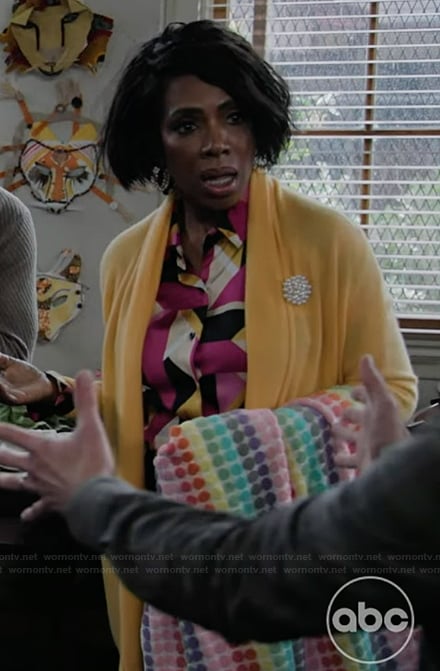 Barbara’s abstract print blouse on Abbott Elementary