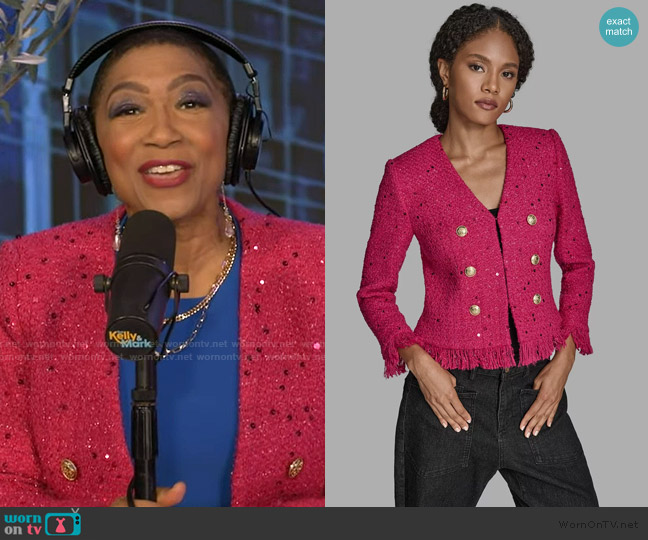BCBG V-Neck Fringe Sequin Tween Jacket worn by Deja Vu on Live with Kelly and Mark