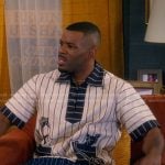 Bernard’s white white print striped shirt on The Upshaws
