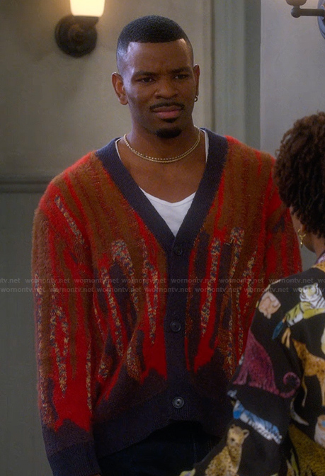 Bernard’s abstract print cardigan on The Upshaws