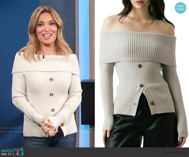Blank NYC Off The Shoulder Sweater Top worn by Kit Hoover on Access Hollywood