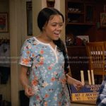 Aaliyah’s blue floral short sleeve pajama on The Upshaws