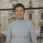 Stephanie’s blue ribbed turtleneck sweater on Today