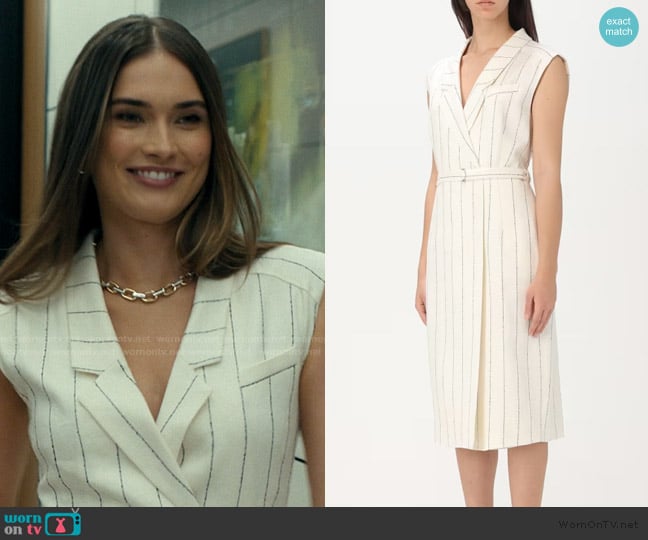 BOSS Drupe Pinstripe Linen Blend Dress