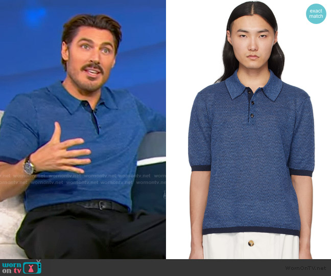 Bottega Veneta Blue Linen Chevron Knit Polo worn by Chris Appleton on Tamron Hall Show