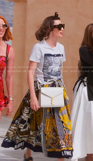 Bronwyn’s grey print tee and skirt on The Real Housewives of Salt Lake City