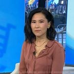 Vicky’s brown tie neck blouse and mini skirt on Today
