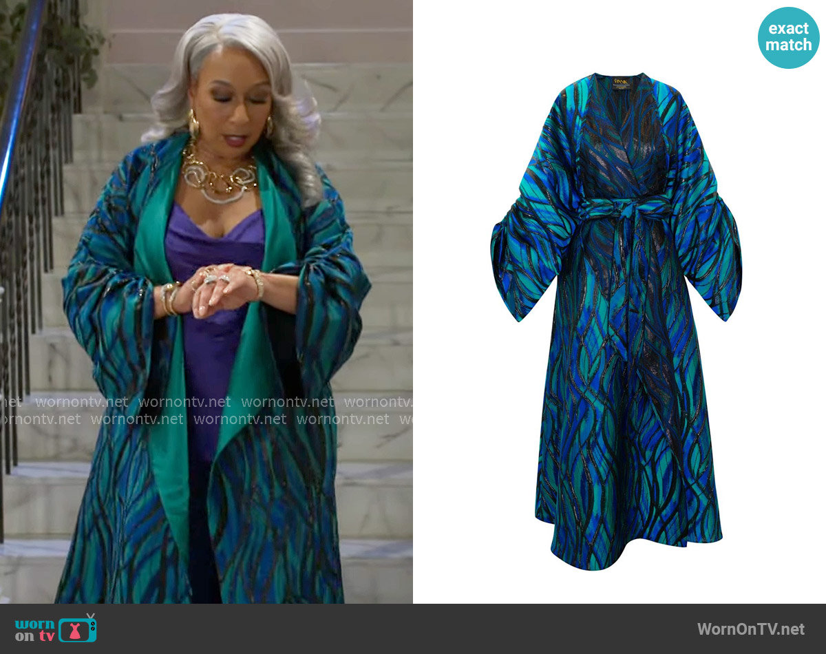 byVINNIK Parisian Coat in Water worn by Anita Dupree (Tamara Tunie) on Beyond the Gates