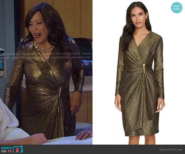 Calvin Klein Long Sleeve Dress in Black Gold worn by Paulina Price (Jackée Harry) on Days of our Lives