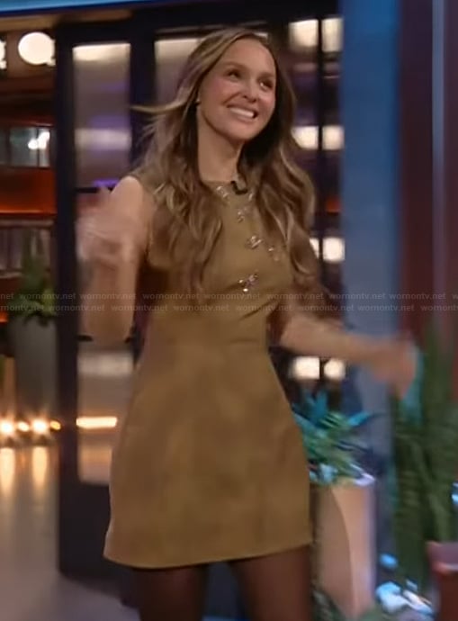 Camilla Luddington’s suede embellished mini dress on The Kelly Clarkson Show