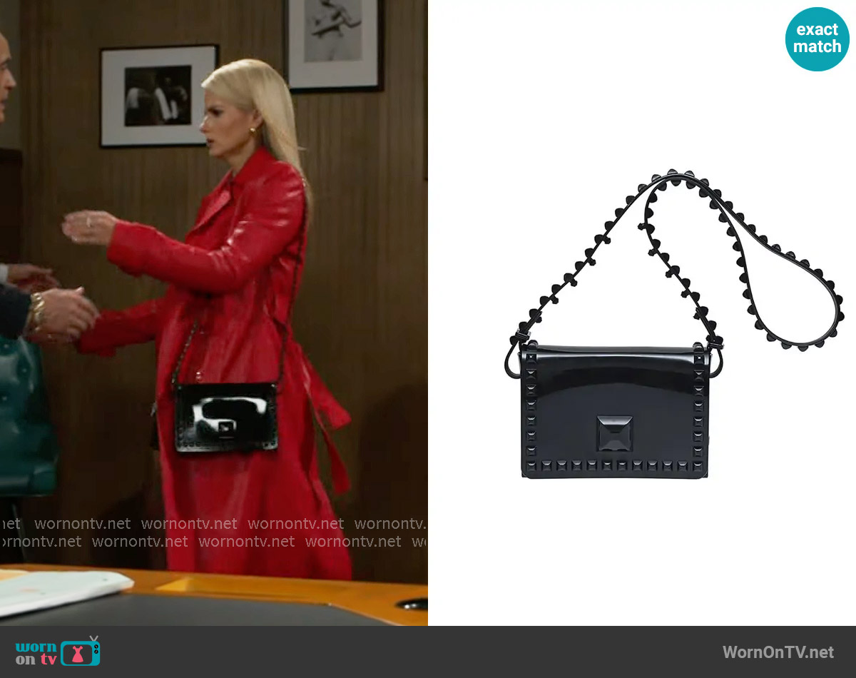 Carmen Sol Mini Graziella Flap Crossbody in Black worn by Vanessa McBride (Lauren Buglioli) on Beyond the Gates