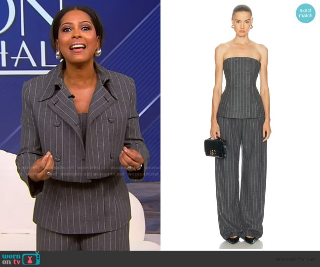 Carolina Herrera Pinstriped Wool-Blend Top worn by Tamron Hall on Tamron Hall Show