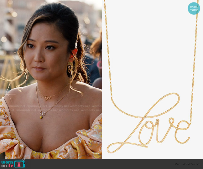 Caroline Najman Collier Dore Love worn by Mindy Chen (Ashley Park) on Emily in Paris