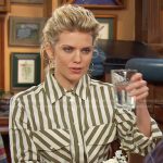 Cat’s green striped shirtdress on Days of our Lives