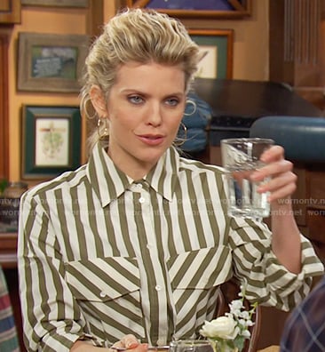 Cat’s green striped shirtdress on Days of our Lives