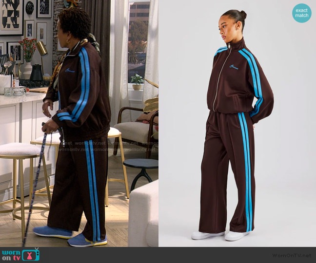 Cernucci Funnel Neck Blue Taping Zip Through Tracksuit worn by Lucretia Turner (Wanda Sykes) on The Upshaws