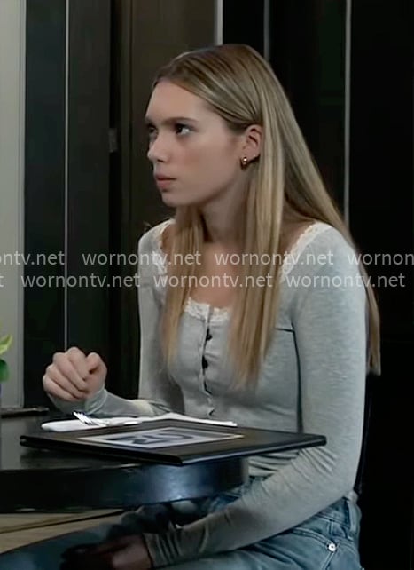 Charlotte’s grey lace-trim top on General Hospital