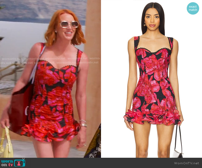 Charo Ruiz Ibiza Sunil Short Dress in Black Blossom worn by Whitney Rose on The Real Housewives of Salt Lake City