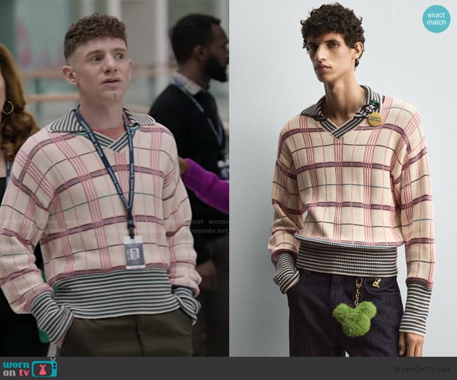 Check Jacquard Knit Polo Shirt Harry Lambert For Zara x Disney worn by Jacob Hill (Chris Perfetti) on Abbott Elementary