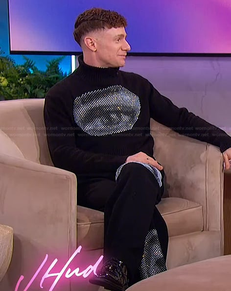Chris Perfetti’s black eye sequin embellished sweater on The Jennifer Hudson Show