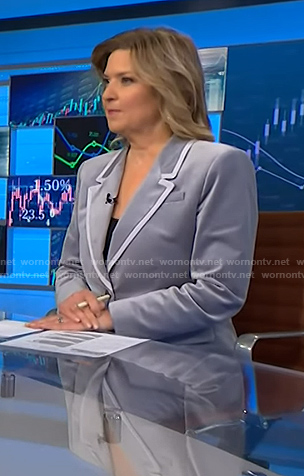 Christine Romans’ grey velvet suit on NBC News Daily