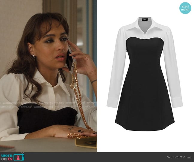Cider Collar Solid Patchy Mini Shirt Dress worn by Genevieve (Thalia Besson) on Emily in Paris