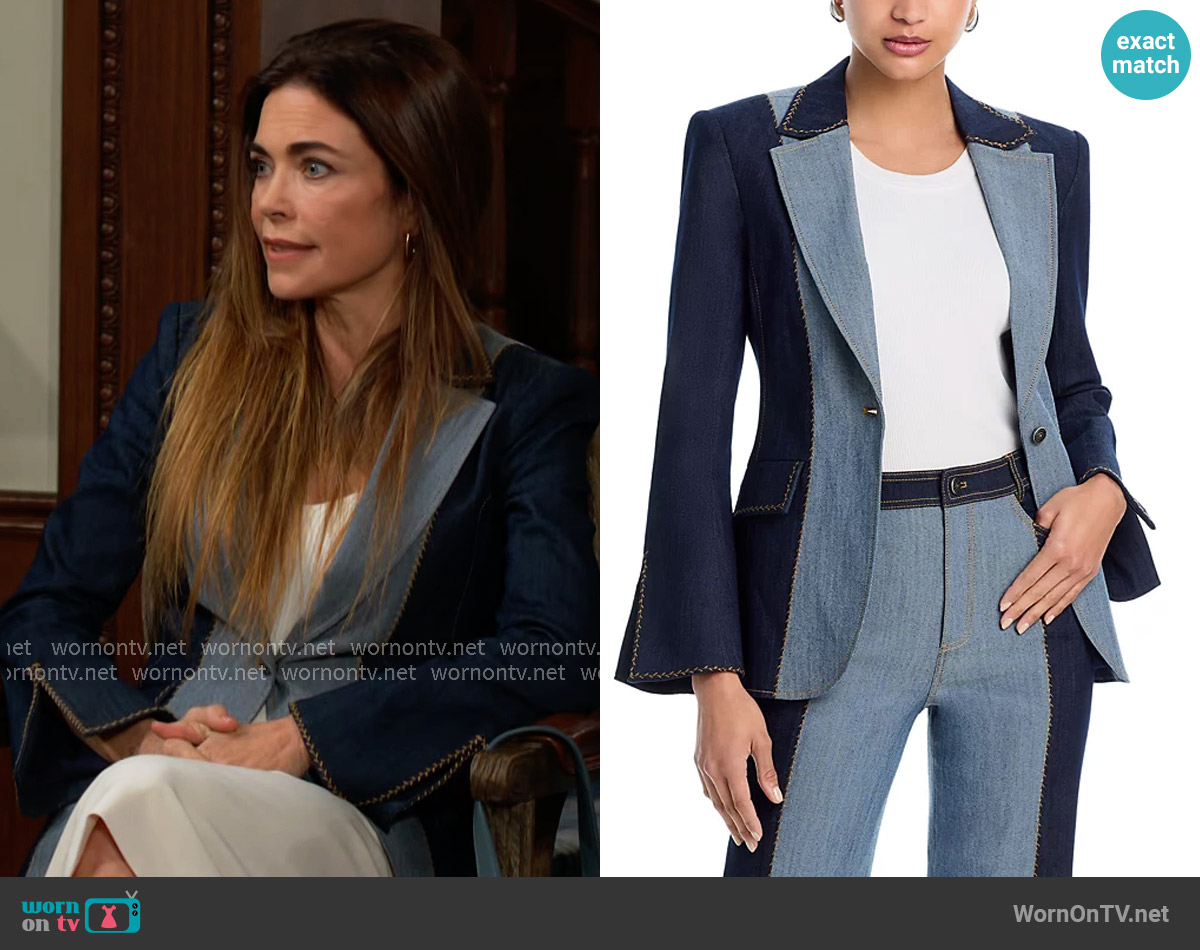 Cinq a Sept Contrast Sallie Jacket worn by Victoria Newman (Amelia Heinle) on The Young and the Restless