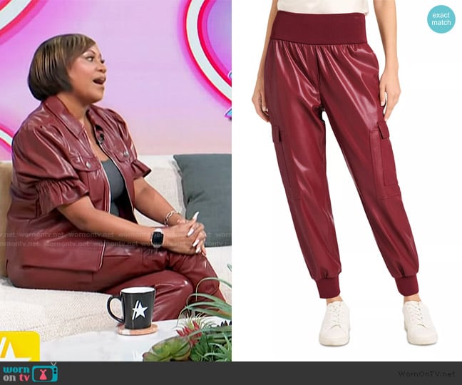 Cinq a Sept Giles Vegan Leather Cargo Pants worn by Monique Kelley on Access Hollywood
