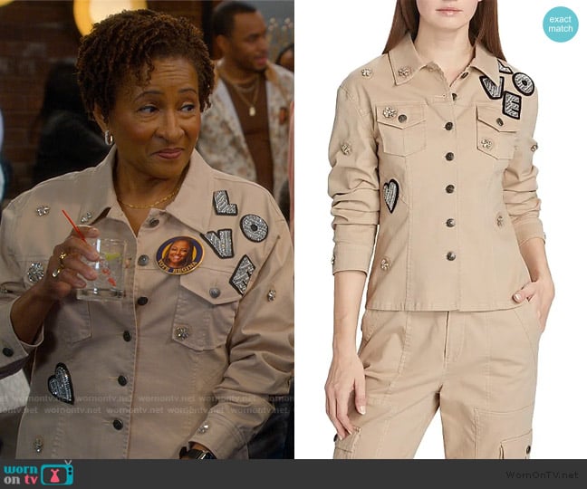 Cinq a Sept Love Scrunched Sleeve Jacket worn by Lucretia Turner (Wanda Sykes) on The Upshaws