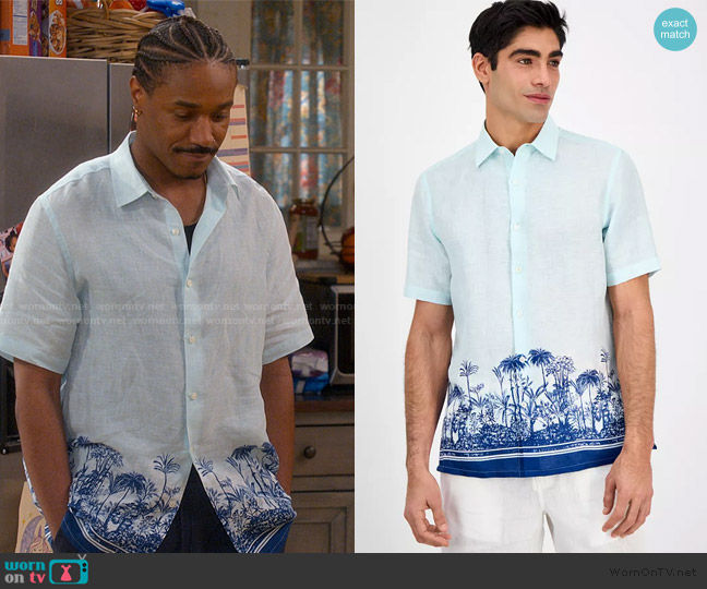 Cinq a Sept Marianna Floral Embellished Tie Front Top worn by Hector (Dewayne Perkins) on The Upshaws
