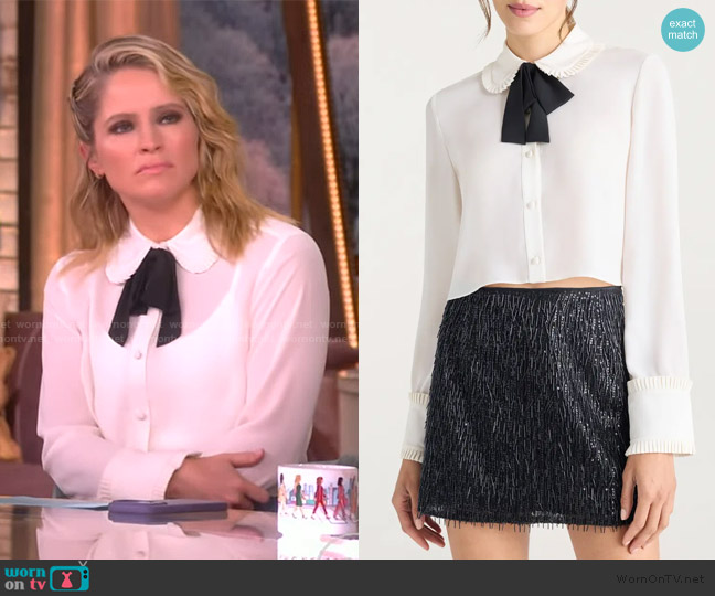 Cinq a Sept Zaida Contrast Bow Crop Button-Up Shirt worn by Sara Haines on The View