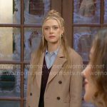 Claire’s taupe coat and layered sweater dress on The Young and the Restless