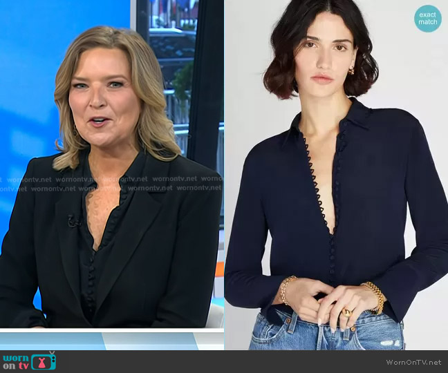 Club Monaco Helek Silk Shirt in Navy worn by Christine Romans on Today
