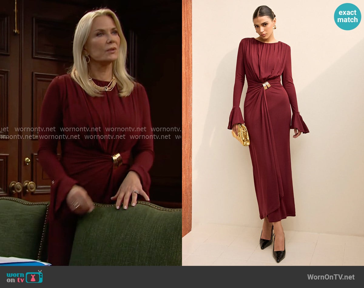 Commense Long-Sleeve Draped Maxi Dress worn by Brooke Logan (Katherine Kelly Lang) on The Bold and the Beautiful